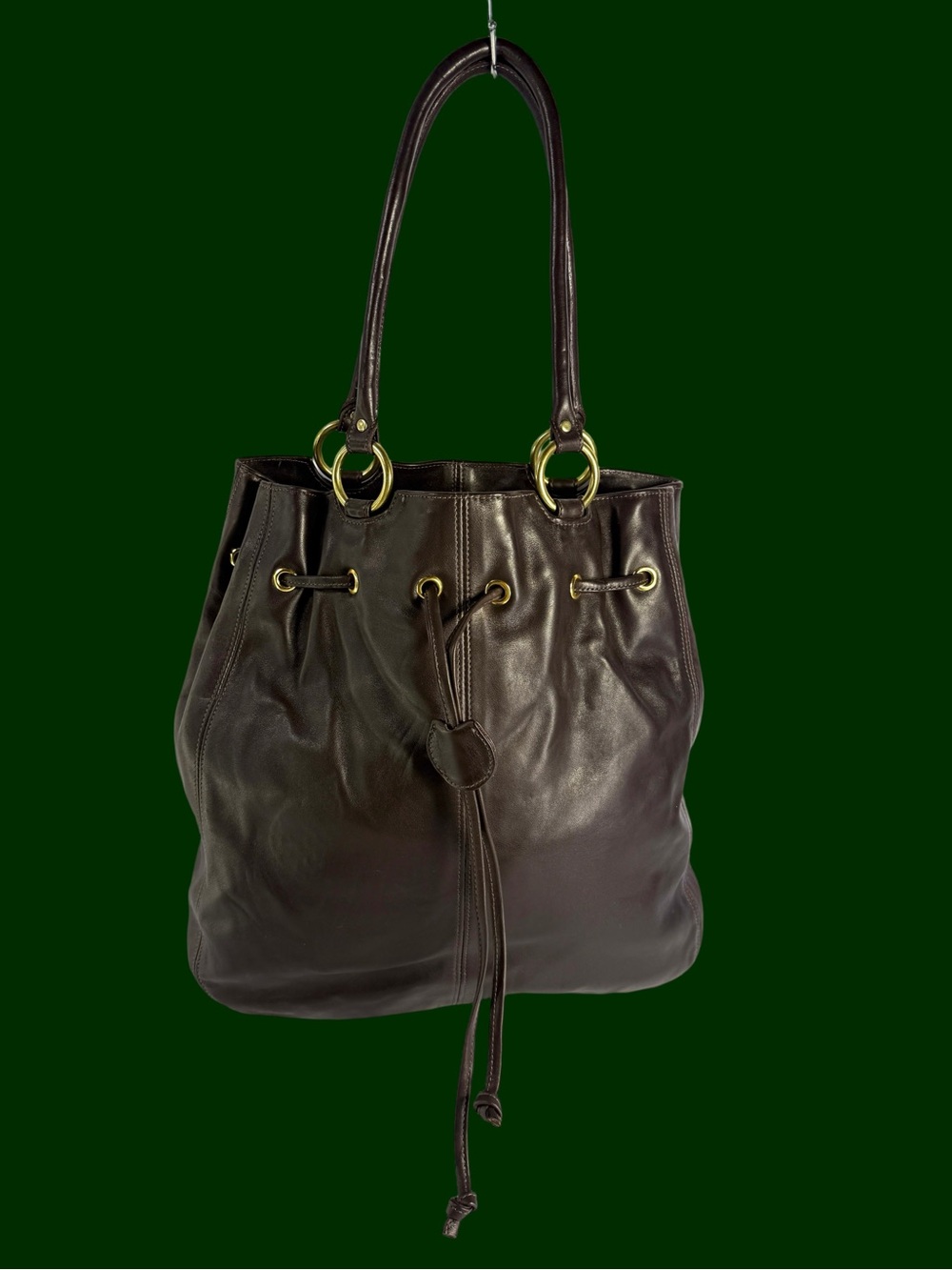 Jennifer Scott Dark Brown Leather Cinch Tote Shoulder Bag